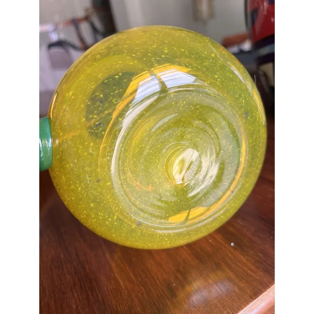 Vintage Blenko Style Yellow And‎ Green Glass Pitcher Hand Blown Art Deco MCM